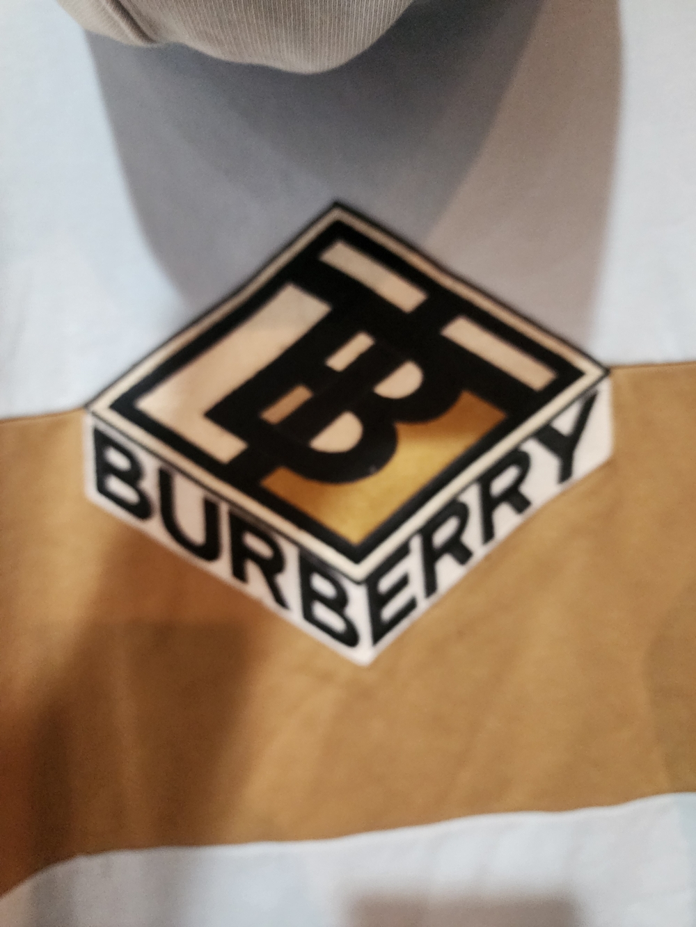 Burberry Logo Panel Pullover in White and Camel
